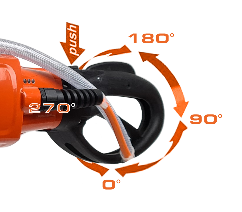 Ergonomically shaped and rotatable rear handle